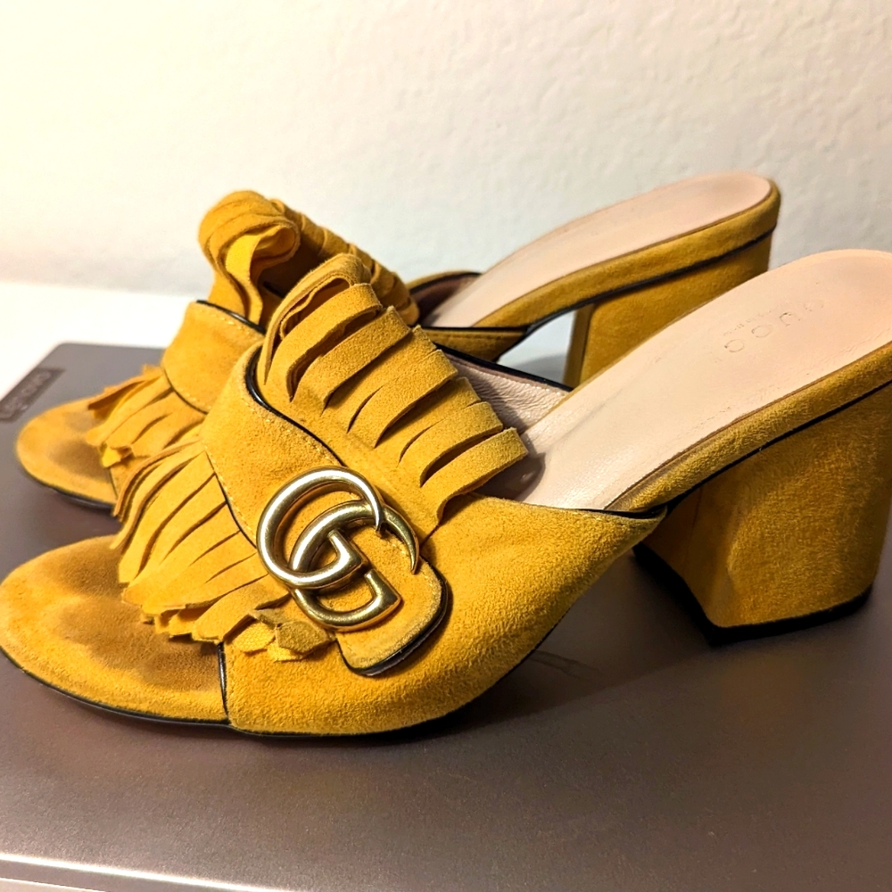 COPY - Gucci Marmot suede yellow fringe sandals